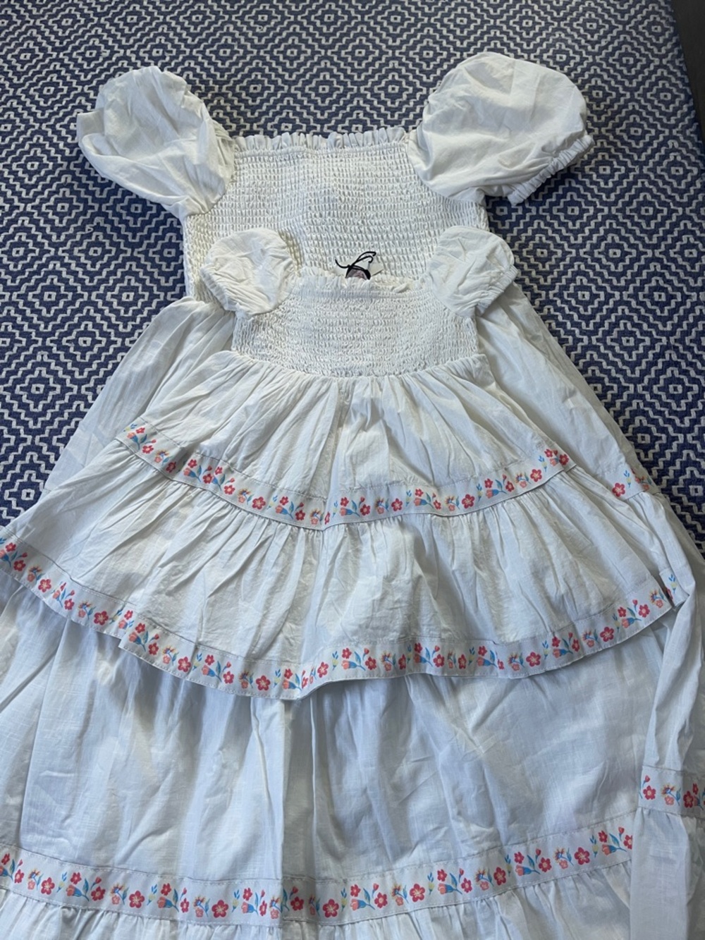 NWT Mommy and Me White Tiered Smocked Dresses with Pink Floral Trim